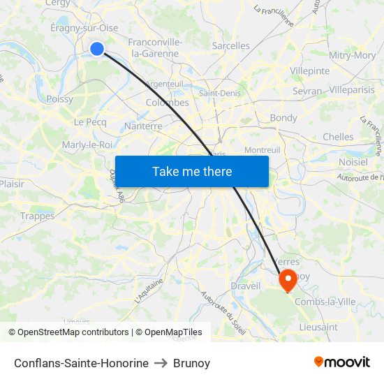 Conflans-Sainte-Honorine to Brunoy map