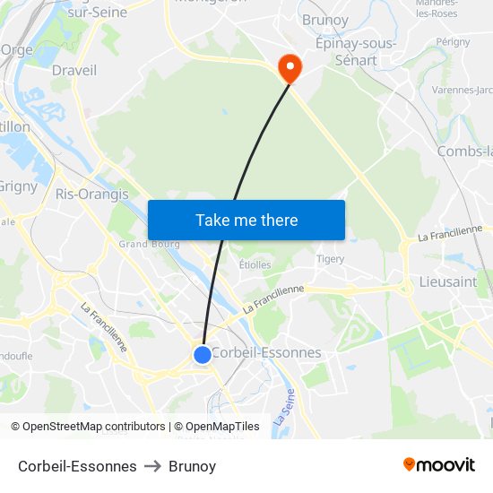 Corbeil-Essonnes to Brunoy map