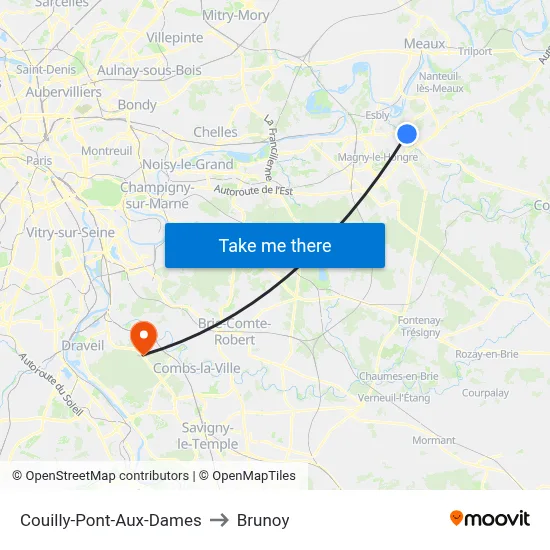 Couilly-Pont-Aux-Dames to Brunoy map