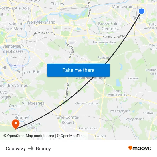 Coupvray to Brunoy map