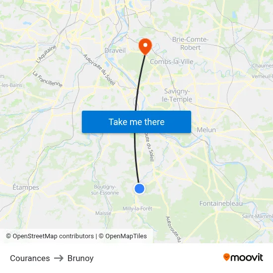 Courances to Brunoy map