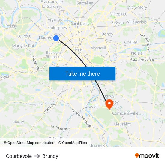 Courbevoie to Brunoy map