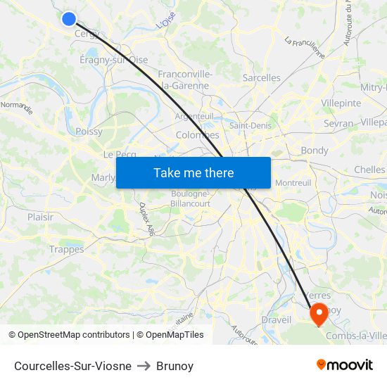 Courcelles-Sur-Viosne to Brunoy map