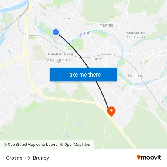 Crosne to Brunoy map