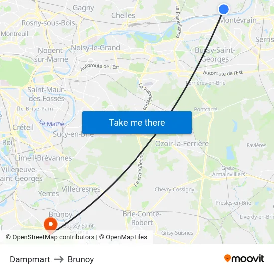 Dampmart to Brunoy map