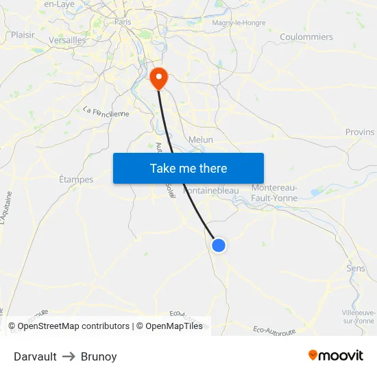 Darvault to Brunoy map