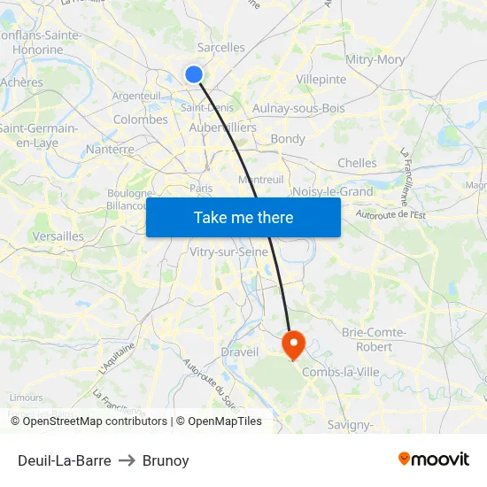 Deuil-La-Barre to Brunoy map
