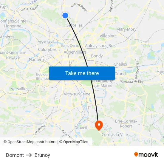 Domont to Brunoy map