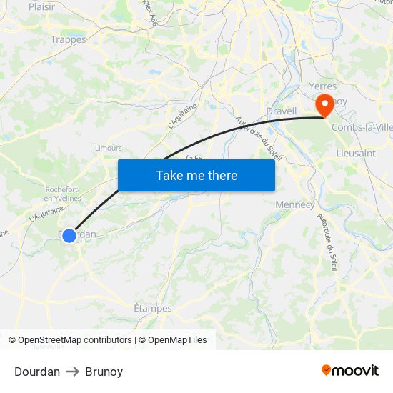 Dourdan to Brunoy map