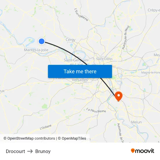 Drocourt to Brunoy map