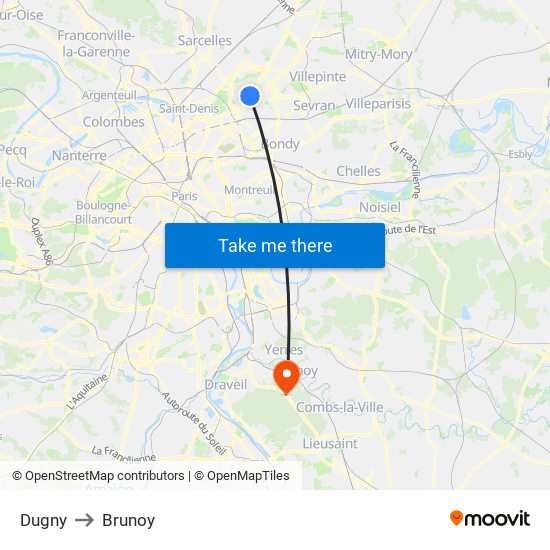 Dugny to Brunoy map