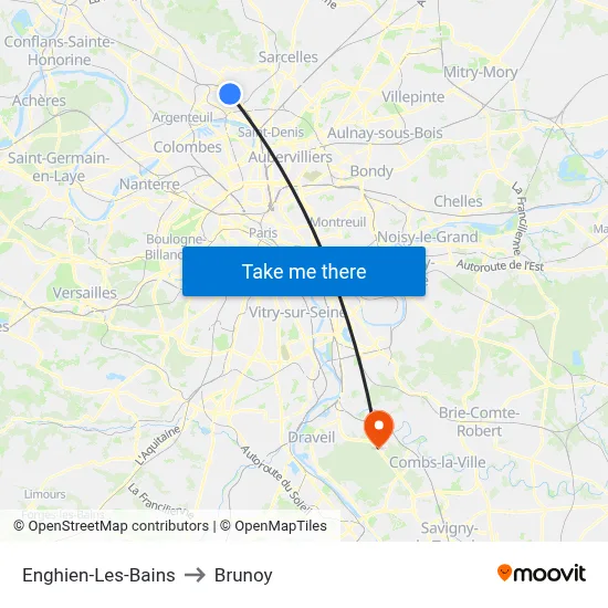 Enghien-Les-Bains to Brunoy map