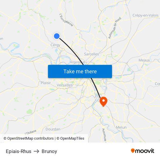 Epiais-Rhus to Brunoy map