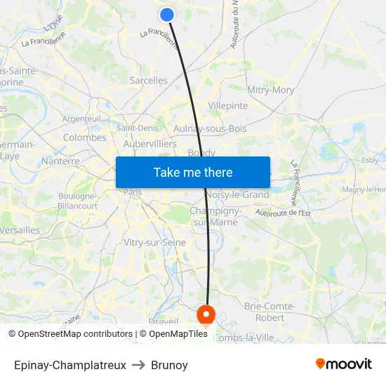 Epinay-Champlatreux to Brunoy map