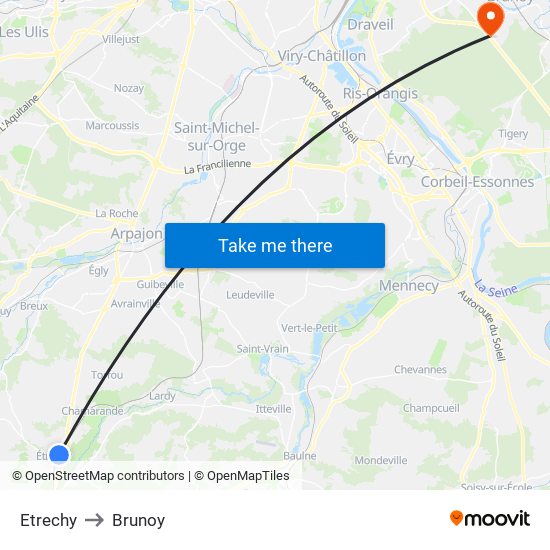 Etrechy to Brunoy map