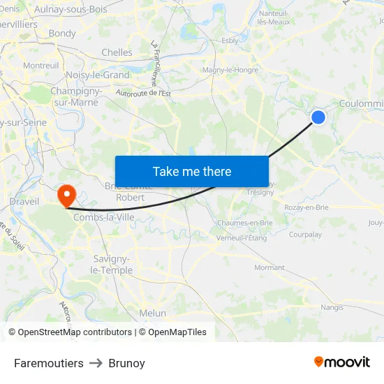 Faremoutiers to Brunoy map