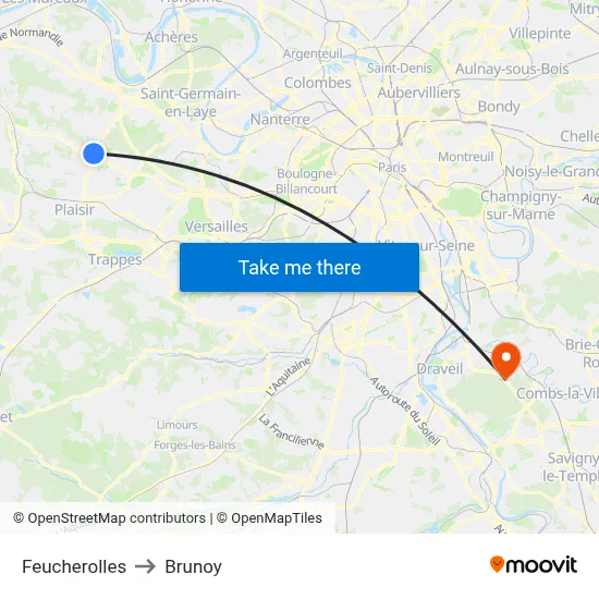 Feucherolles to Brunoy map