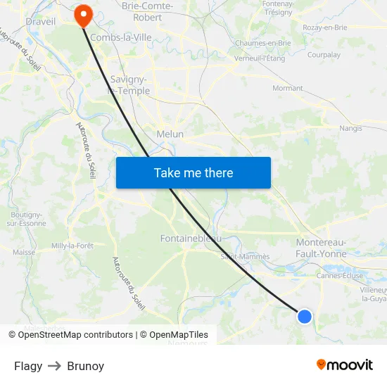 Flagy to Brunoy map