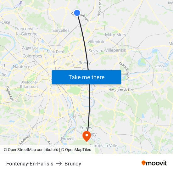 Fontenay-En-Parisis to Brunoy map
