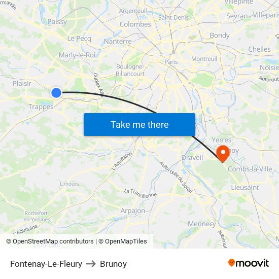 Fontenay-Le-Fleury to Brunoy map