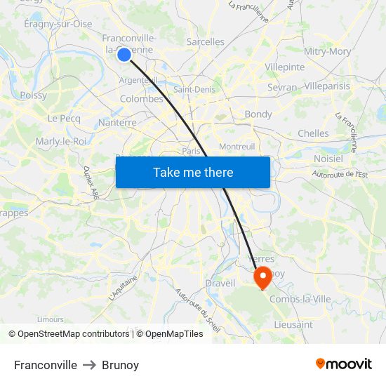 Franconville to Brunoy map