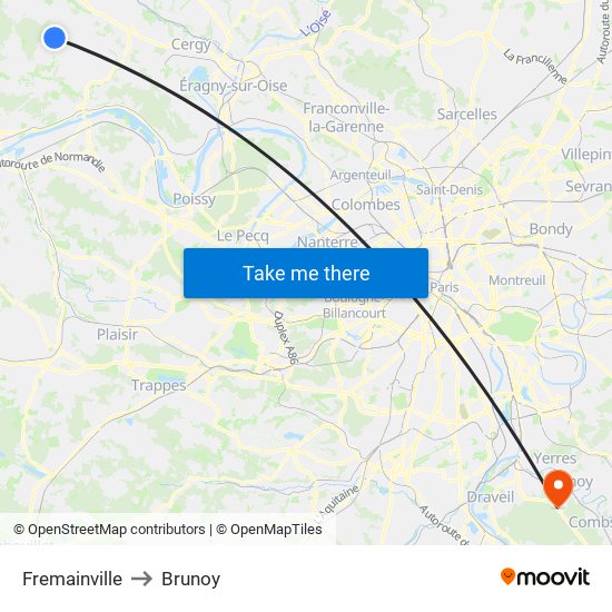 Fremainville to Brunoy map