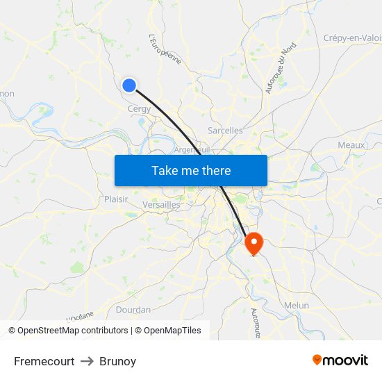 Fremecourt to Brunoy map