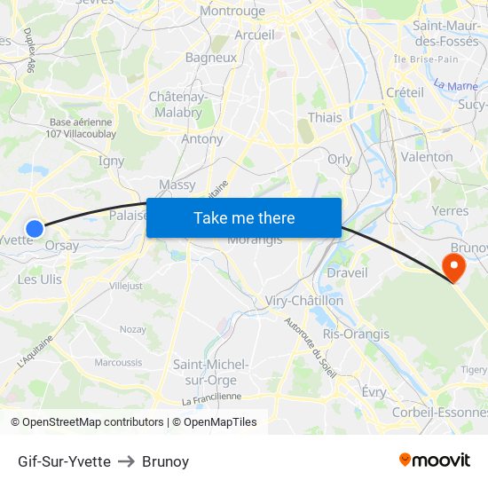 Gif-Sur-Yvette to Brunoy map