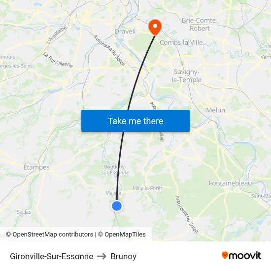 Gironville-Sur-Essonne to Brunoy map