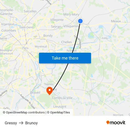 Gressy to Brunoy map