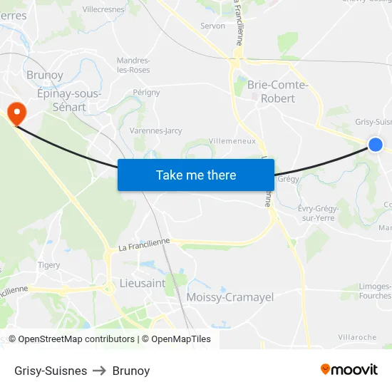 Grisy-Suisnes to Brunoy map