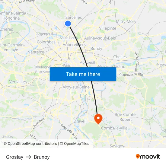 Groslay to Brunoy map