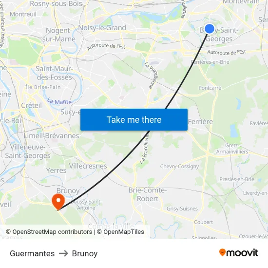 Guermantes to Brunoy map