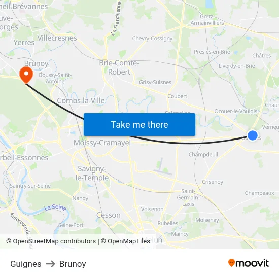 Guignes to Brunoy map