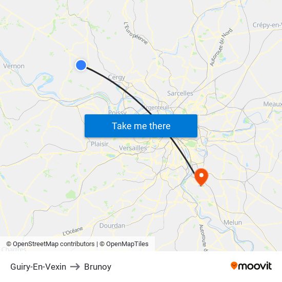Guiry-En-Vexin to Brunoy map