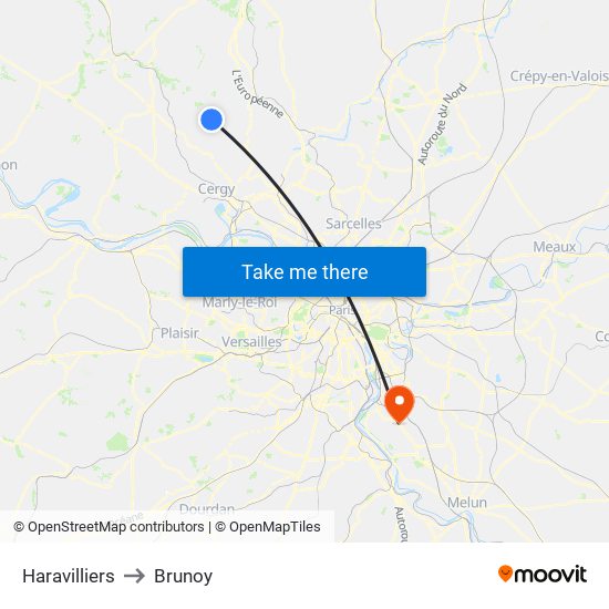 Haravilliers to Brunoy map
