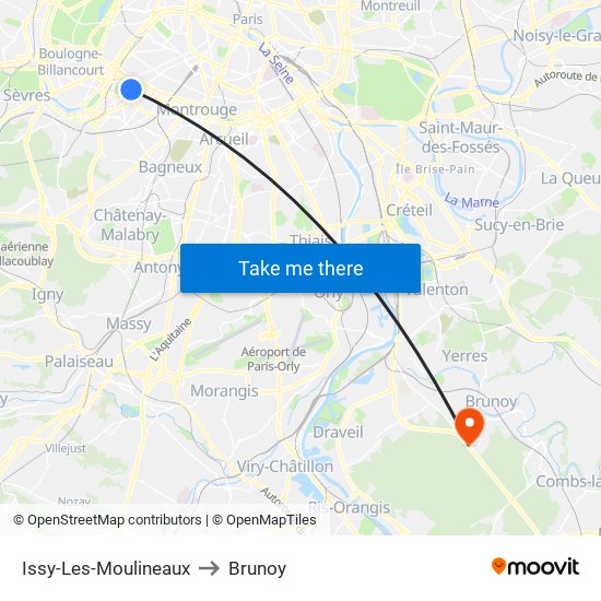 Issy-Les-Moulineaux to Brunoy map