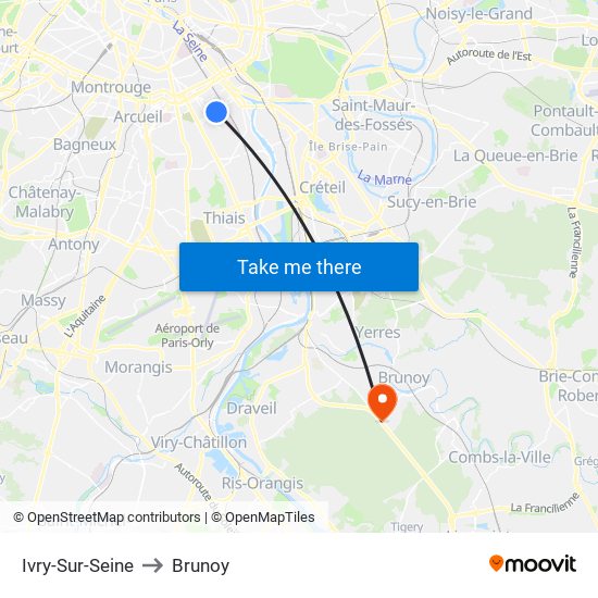 Ivry-Sur-Seine to Brunoy map