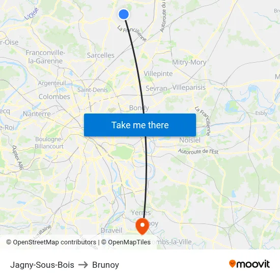 Jagny-Sous-Bois to Brunoy map