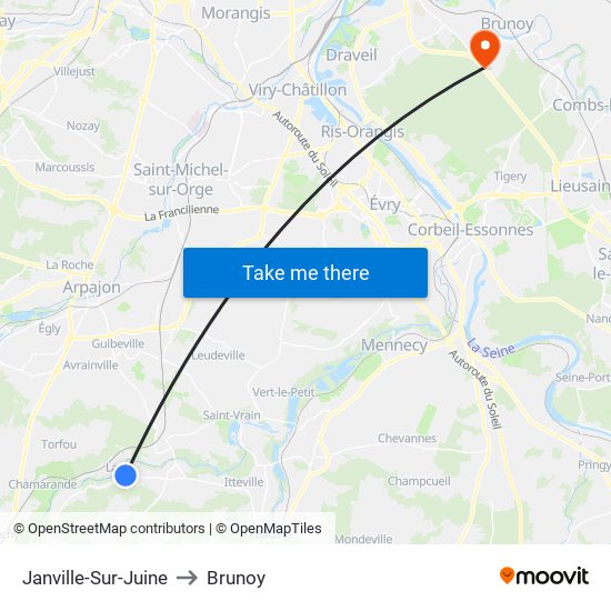 Janville-Sur-Juine to Brunoy map