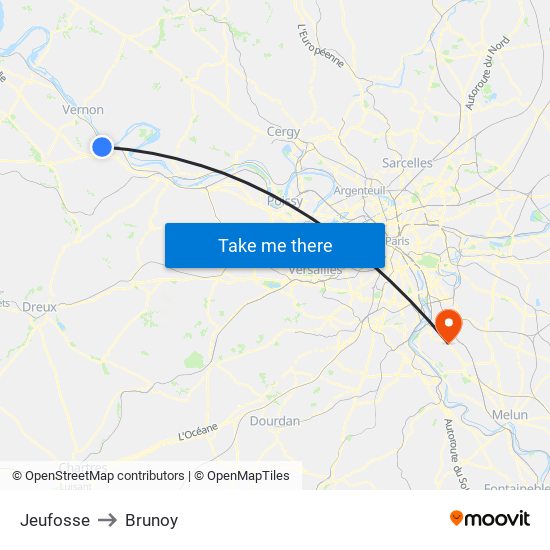 Jeufosse to Brunoy map