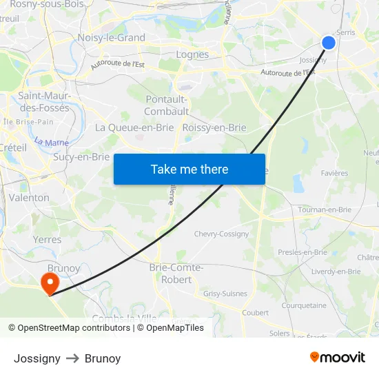Jossigny to Brunoy map