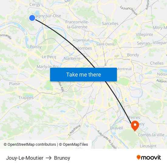 Jouy-Le-Moutier to Brunoy map