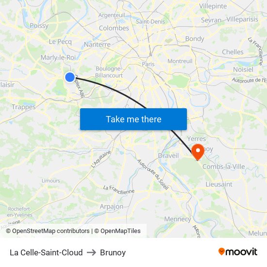 La Celle-Saint-Cloud to Brunoy map