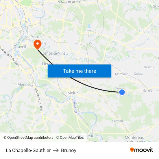 La Chapelle-Gauthier to Brunoy map