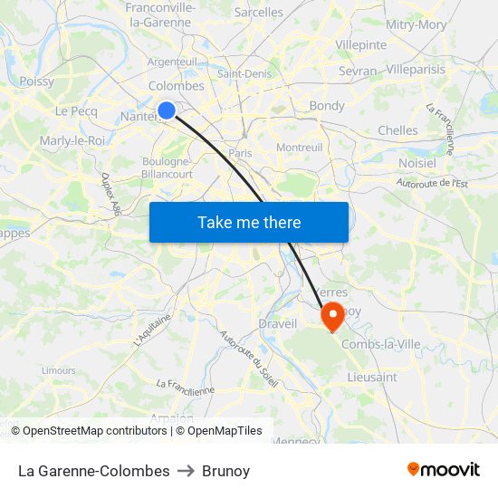 La Garenne-Colombes to Brunoy map