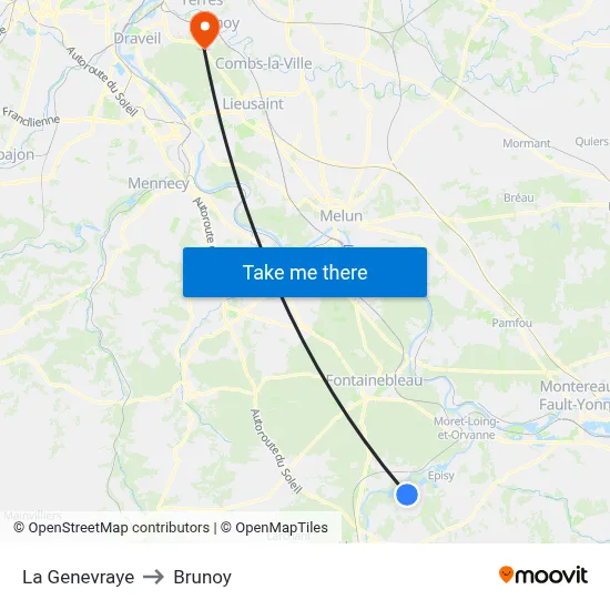 La Genevraye to Brunoy map