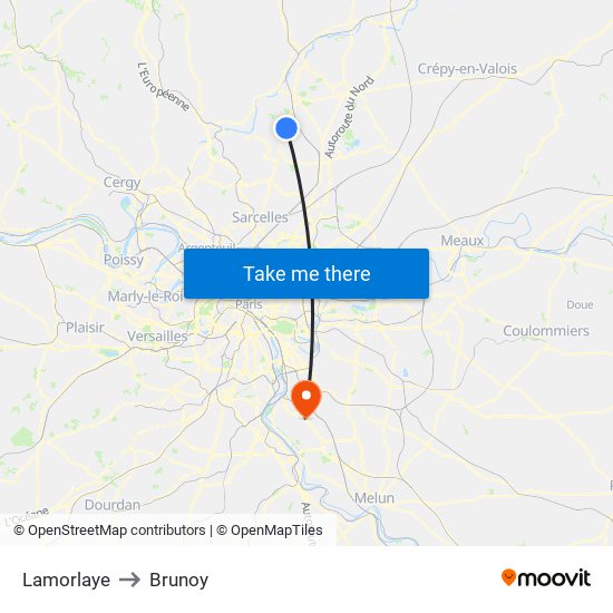 Lamorlaye to Brunoy map