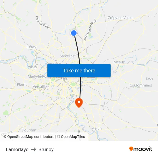 Lamorlaye to Brunoy map
