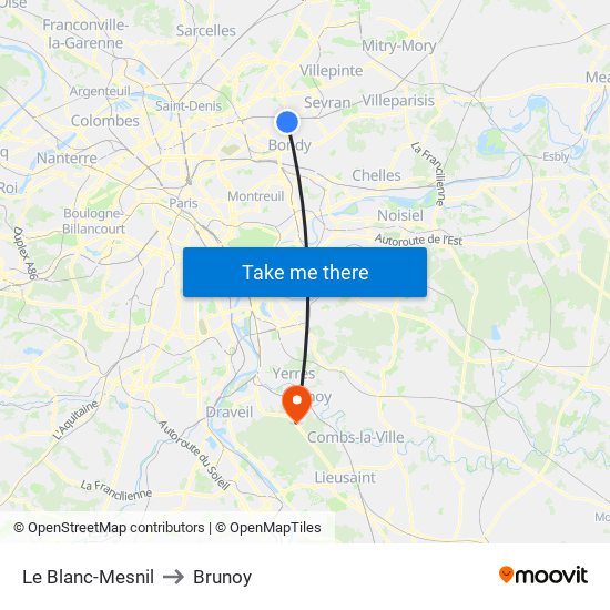 Le Blanc-Mesnil to Brunoy map